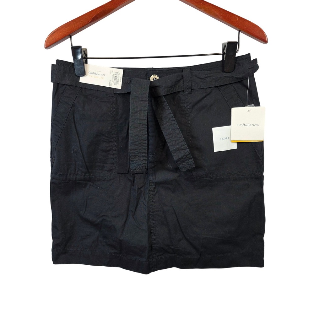 Croft & Barrow Womens Black Cotton Tie Waist Natural Fit Skort Size 10 NEW